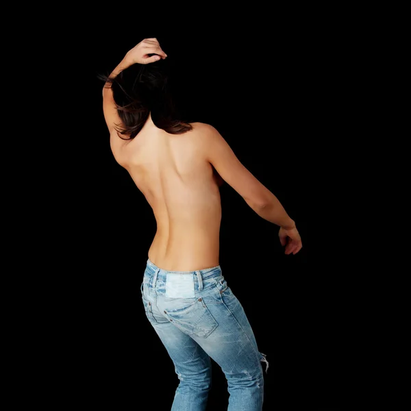 Mujer topless en jeans — Foto de Stock