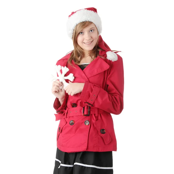 Bonito Natal menina adolescente em santa chapéu — Fotografia de Stock