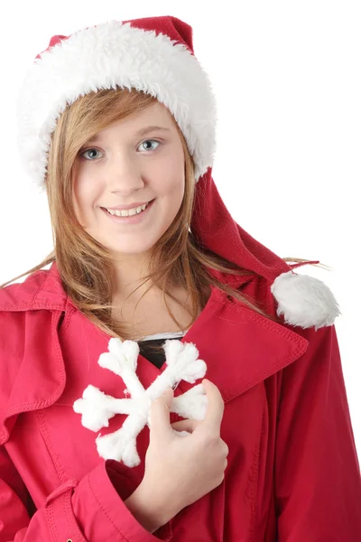 Mooi Kerstmis tiener meisje in Kerstman hoed — Stockfoto