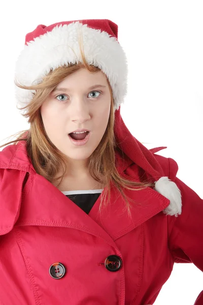 Όμορφο κορίτσι εφήβων Χριστούγεννα στην το καπέλο santa — Stockfoto