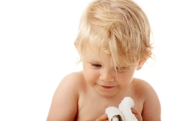 Bambino felice con asciugamano — Foto Stock