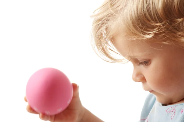 Baby with pink toy — Stock Photo, Image