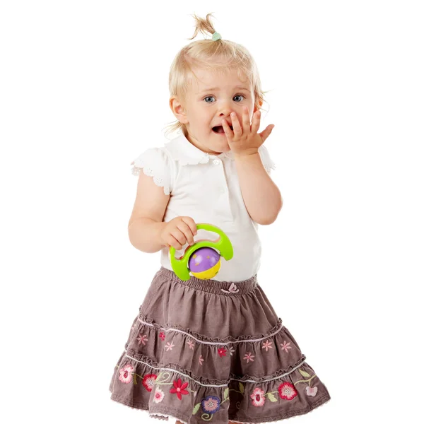 Small baby girl with a toy — Stock Photo, Image