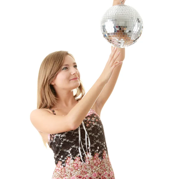Jonge blonde vrouwen met disco bal — Stockfoto