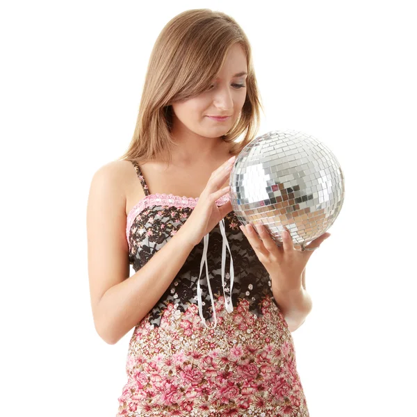 Young blond women with disco ball — Stock Photo, Image