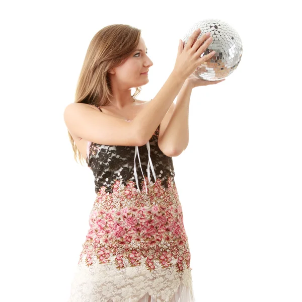 Young blond women with disco ball — Stock Photo, Image