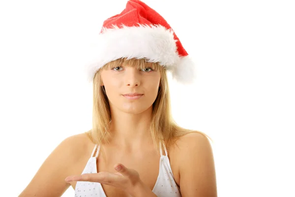 Sinnliche junge Frau mit Weihnachtsmütze. — Stockfoto