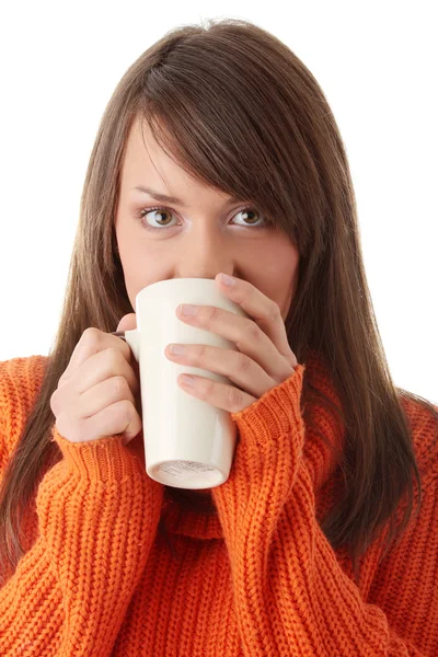 Teen woman with cup of coffee — Stock Photo, Image
