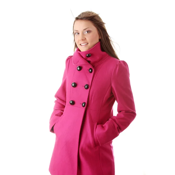青少年女子穿着粉红色女大衣 — 图库照片