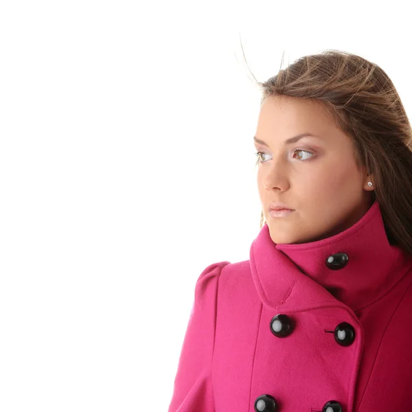 Tiener vrouw in roze vrouwelijke jas — Stockfoto