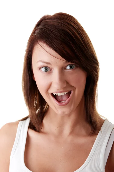 Casual brunette woman suprised — Stock Photo, Image