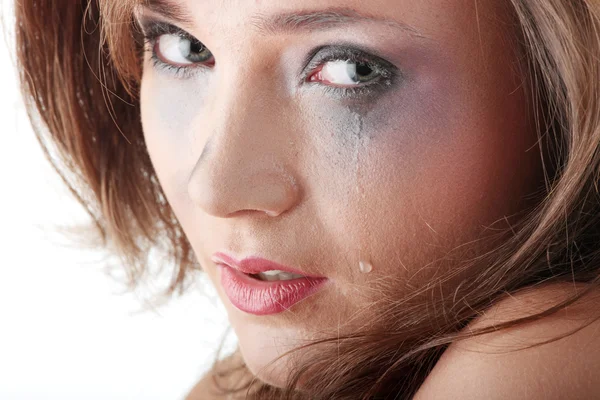 Mulher em roupa interior chorando - conceito de violência — Fotografia de Stock
