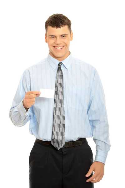 Business man with blank business card — Stock Photo, Image