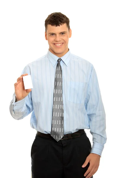Homem de negócios com cartão de visita em branco — Fotografia de Stock