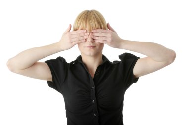 Young woman covering her eyes clipart