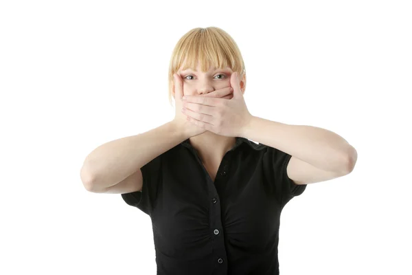Young woman covering her mouth — Stock Photo, Image
