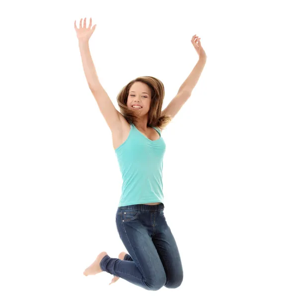 Jumping student girl — Stock Photo, Image