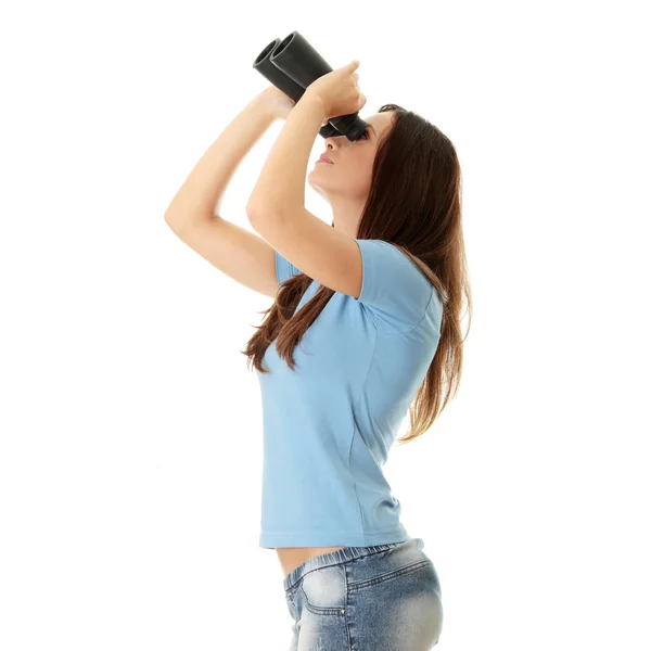 Adolescente chica con binocular —  Fotos de Stock