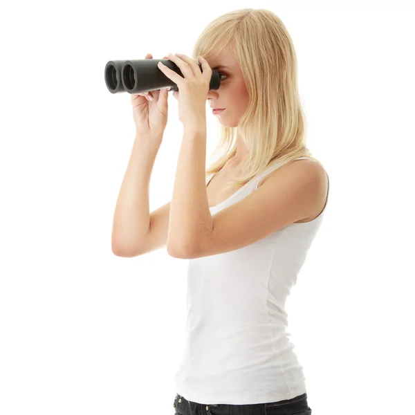 Teen girl with binoculars — Φωτογραφία Αρχείου