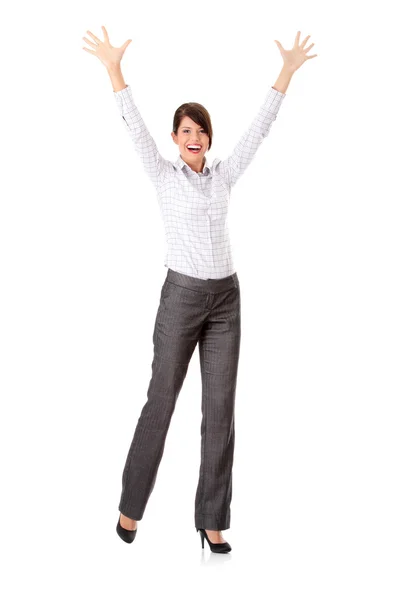 Businesswoman with hands up — Stock Photo, Image
