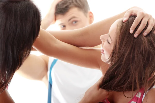 Jealous woman fight for a guy — Stock Photo, Image
