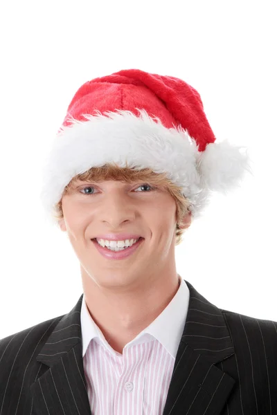 Noel Baba şapkası ile işadamı — Stok fotoğraf