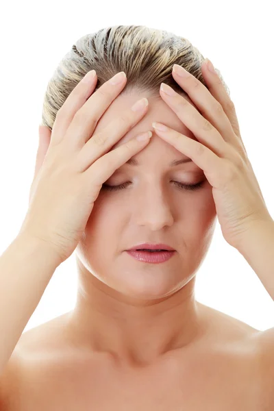 Жінка з головний біль — стокове фото