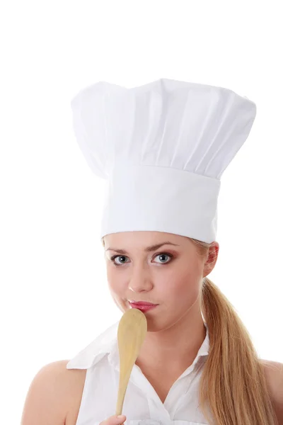 Genç güzel kadın aşçı — Stok fotoğraf