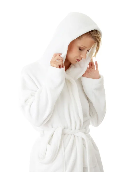 Teen woman in bathrobe — Stock Photo, Image
