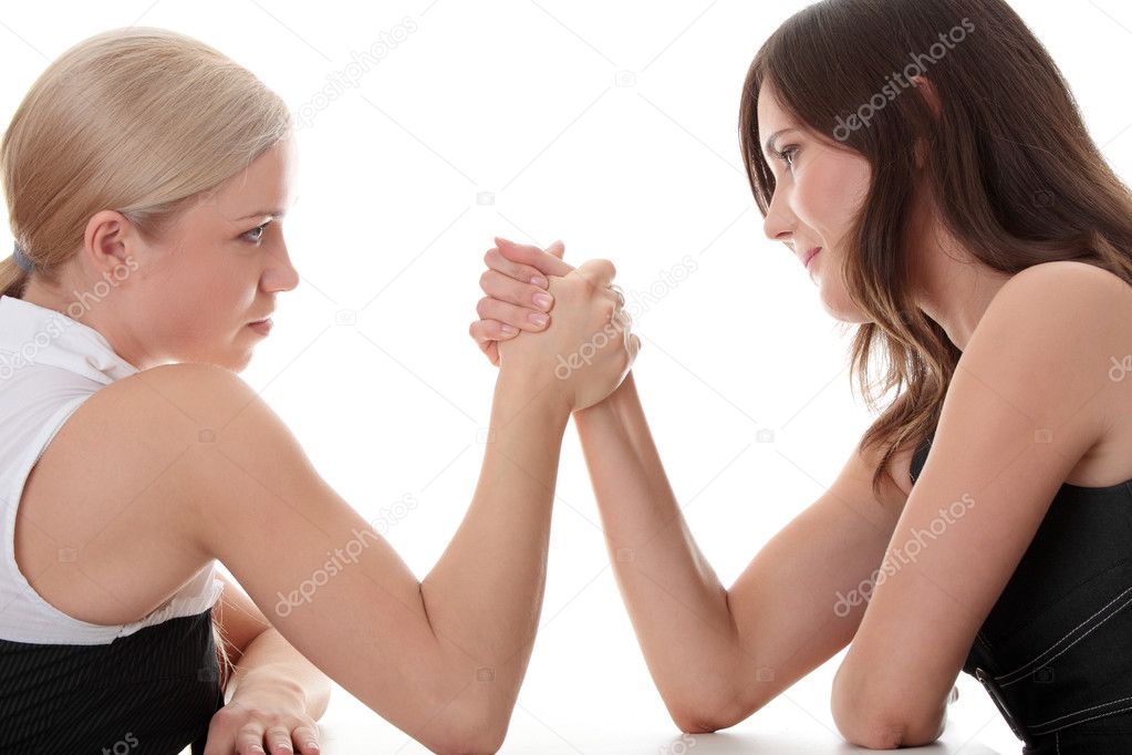 Two women hands fight