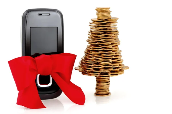 黄金业务，为圣诞节买移动电话 — 图库照片