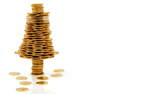 Happy christmas boom gemaakt van gouden munten — Stockfoto