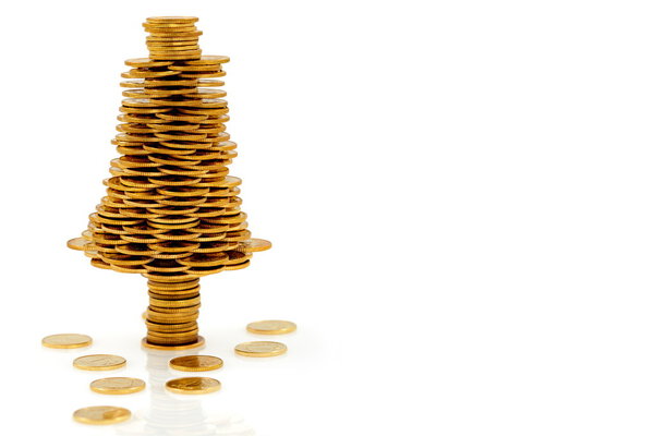 Happy Christmas tree made of gold coins