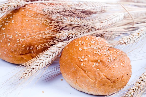 Frisches Brot mit Ähren — Stockfoto