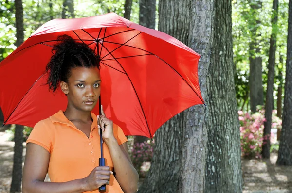 Black Woman Holding an Umbrella — Stock Photo, Image