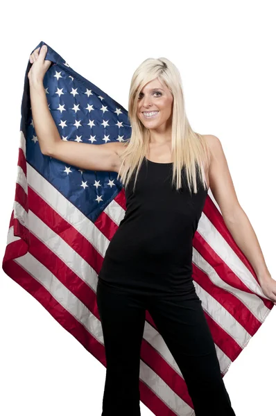 Vrouw in een vlag gewikkeld Stockfoto