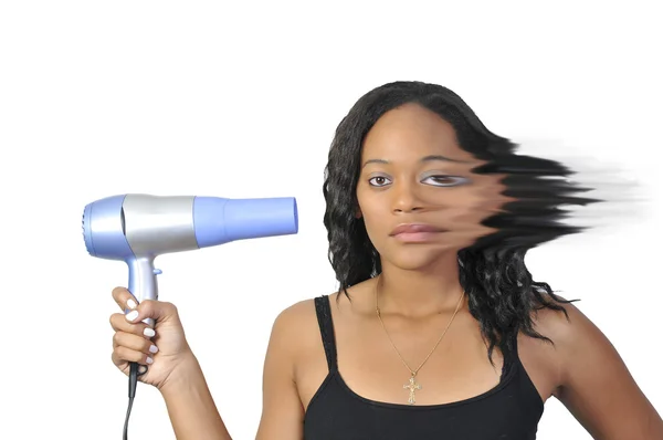 Krásná žena sušení její vlasy — Stock fotografie