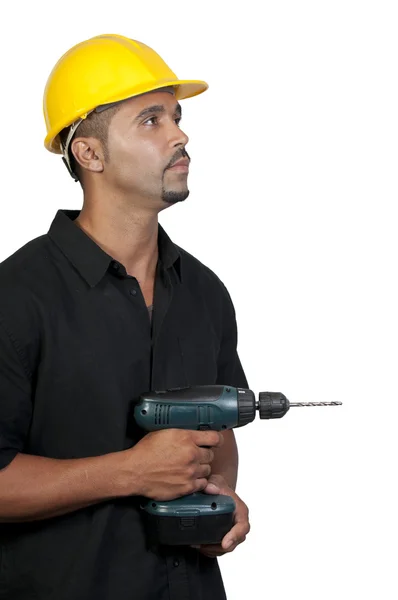 Trabajador de construcción con taladro — Foto de Stock