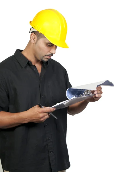 Trabajador de construcción con taladro — Foto de Stock