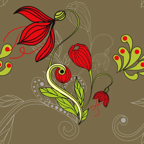 Nahtloses Muster mit roten Blüten — Stockvektor