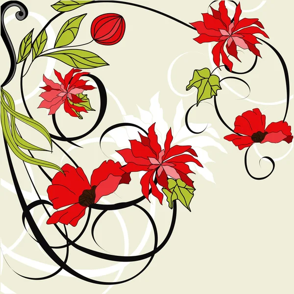 Cartão com flores vermelhas — Vetor de Stock