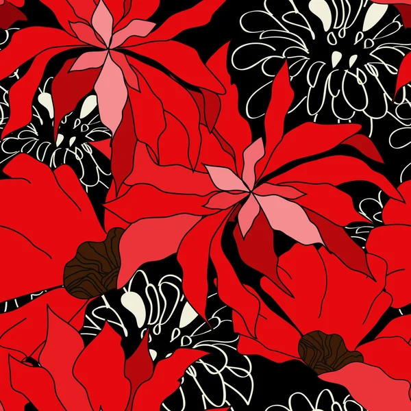 Λουλουδάτο μοτίβο άνευ ραφής με κόκκινα λουλούδια — Διανυσματικό Αρχείο