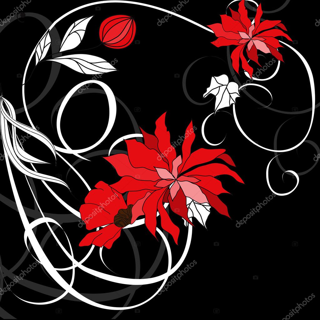 Red flowers on black background — Stock Vector © Jershova 2744631