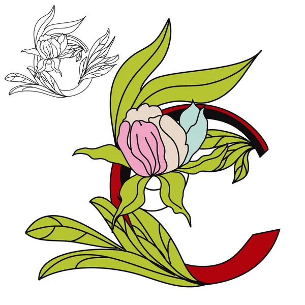 Квітковий шрифт 2. Літера С — стоковий вектор
