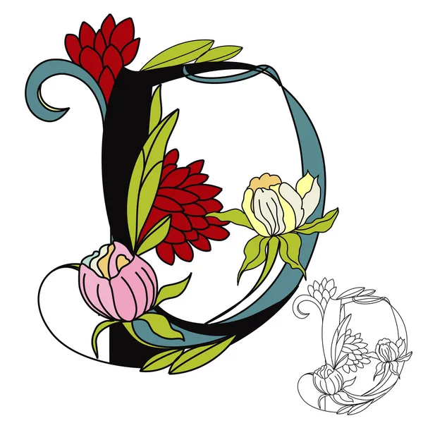 Квітковий шрифт 2. Літера D — стоковий вектор