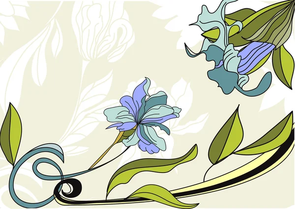Vintage wenskaart met iris bloemen — Stockvector