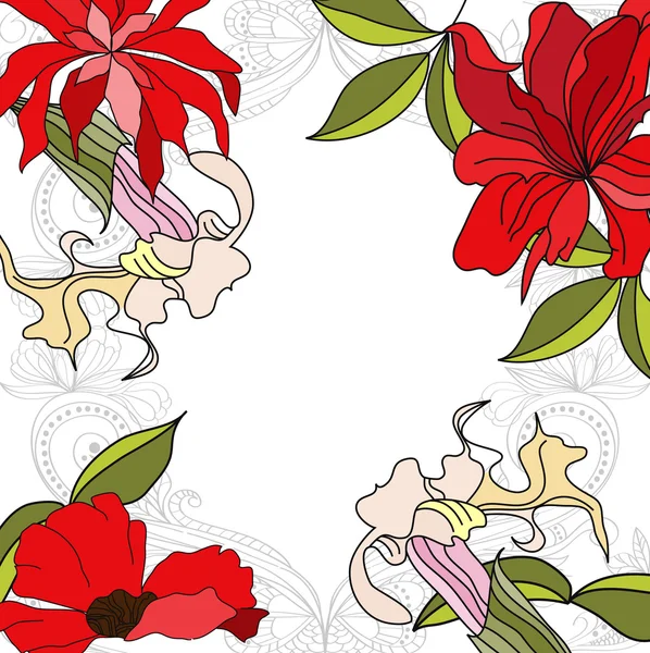 カラフルな背景の花を持つ — ストックベクタ