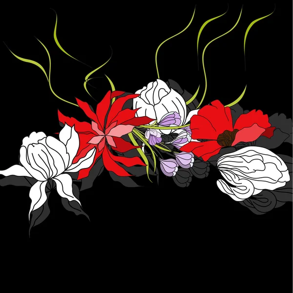 Fleurs colorées sur fond noir — Image vectorielle