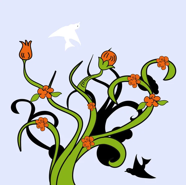 Διακοσμητικό δέντρο με πουλί — Διανυσματικό Αρχείο