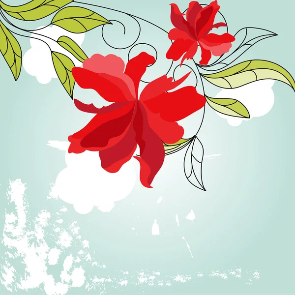Blauer Hintergrund mit roten Blumen — Stockvektor